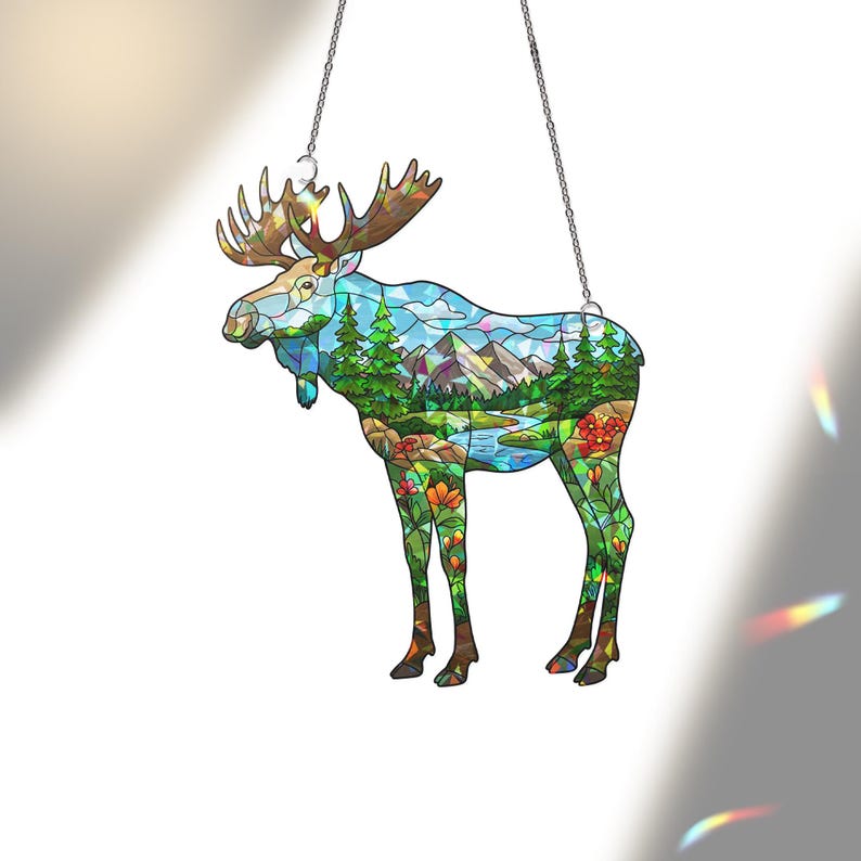 Rustic Moose Nouveau Stained Glass Suncatcher
