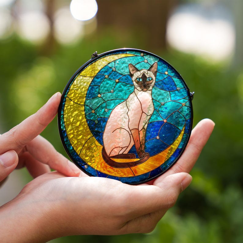 Cat On Moon Stained Glass Suncatcher