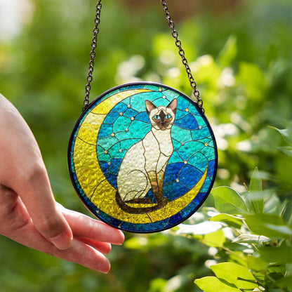 Cat On Moon Stained Glass Suncatcher