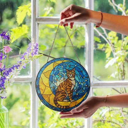 Cat On Moon Stained Glass Suncatcher