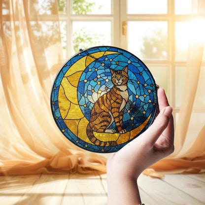 Cat On Moon Stained Glass Suncatcher
