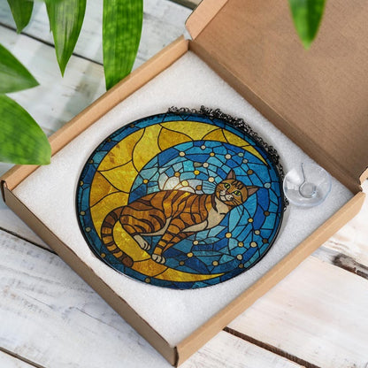 Cat On Moon Stained Glass Suncatcher