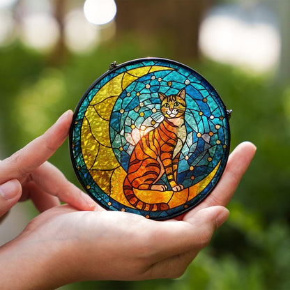 Cat On Moon Stained Glass Suncatcher