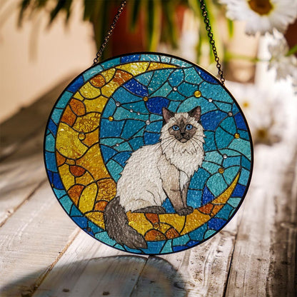 Cat On Moon Stained Glass Suncatcher