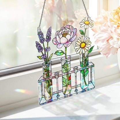 Nursing Test Tube Rack Flower Stained Glass Suncatcher