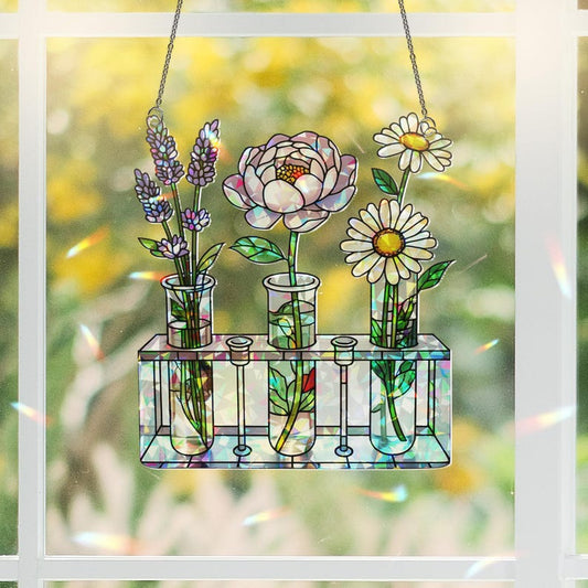 Nursing Test Tube Rack Flower Stained Glass Suncatcher