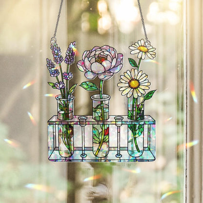 Nursing Test Tube Rack Flower Stained Glass Suncatcher