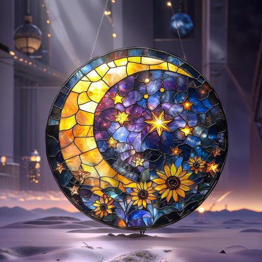 Moon and Star Stain Glass Suncatcher