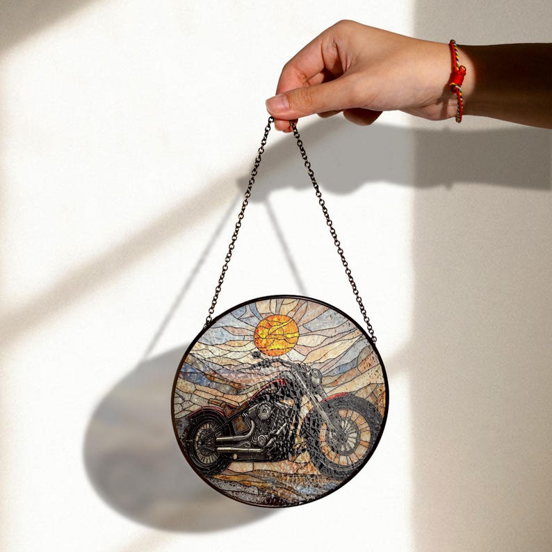 Motorcycle Stained Glass Suncatcher