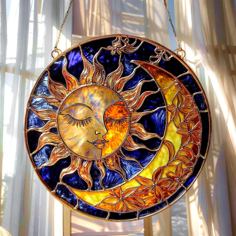Crescent Moon And Star Stain Glass Suncatcher