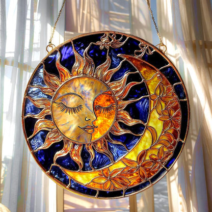 Crescent Moon And Star Stain Glass Suncatcher