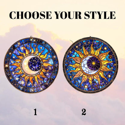 Celestial Sun Moon Stained Glass Suncatcher