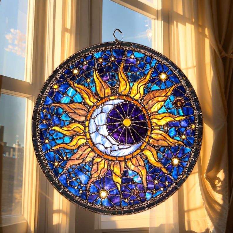 Celestial Sun Moon Stained Glass Suncatcher