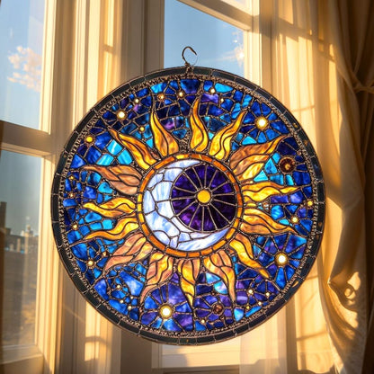 Celestial Sun Moon Stained Glass Suncatcher