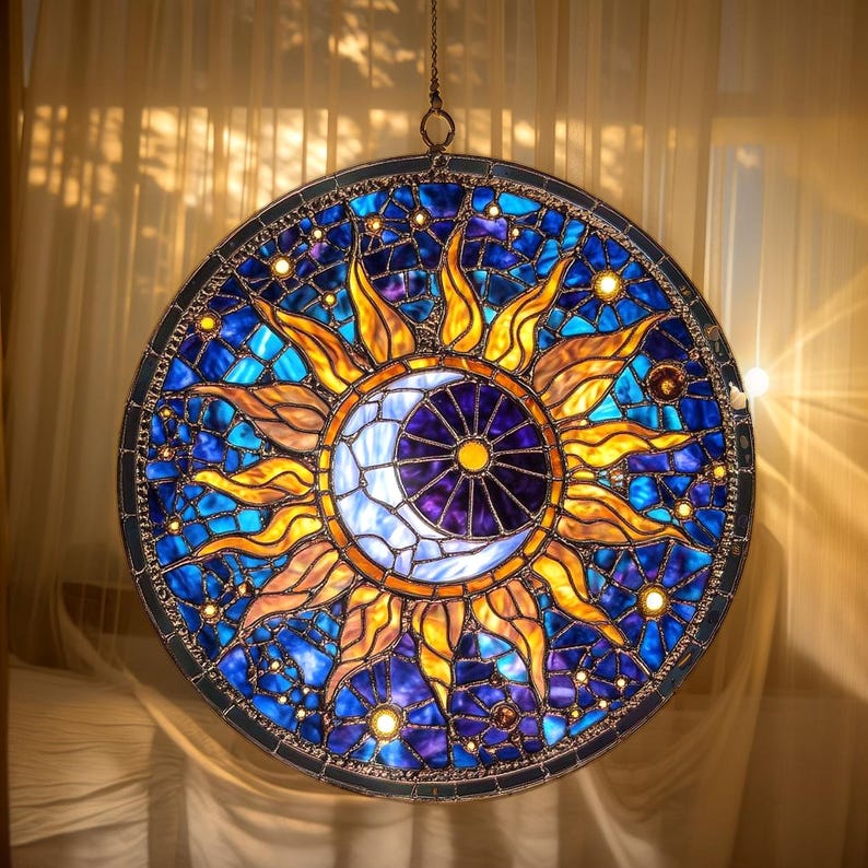 Celestial Sun Moon Stained Glass Suncatcher