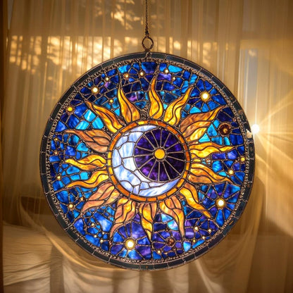 Celestial Sun Moon Stained Glass Suncatcher