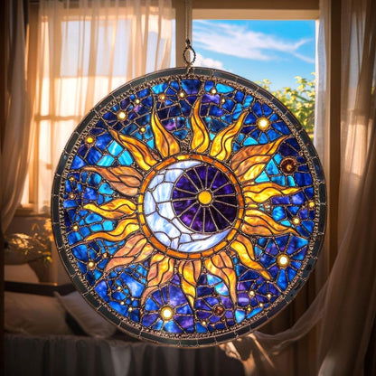 Celestial Sun Moon Stained Glass Suncatcher