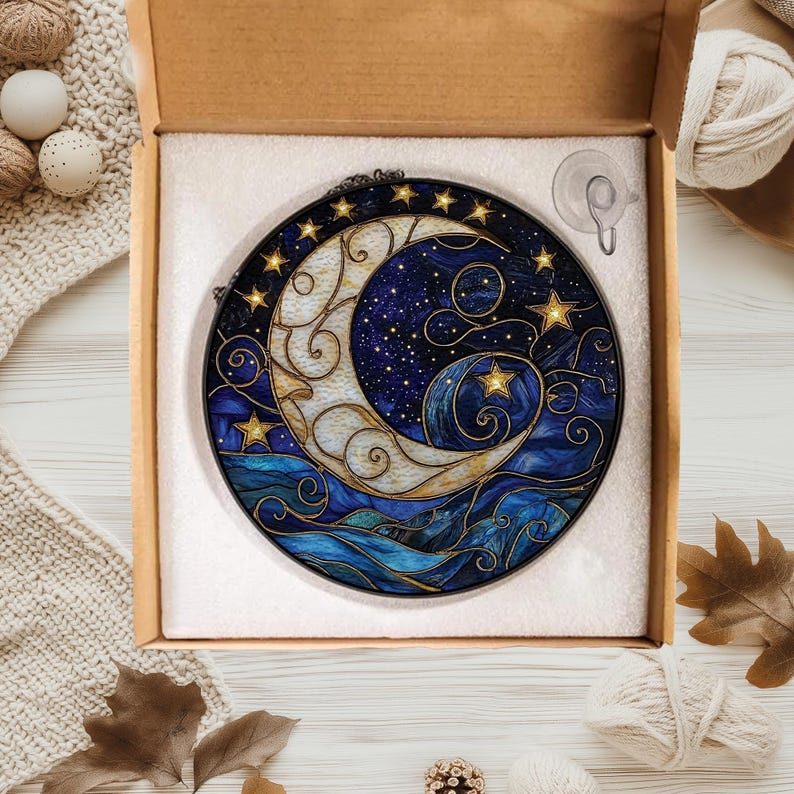 Moon and Star Stained Glass Suncatcher