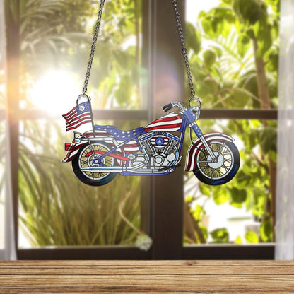 Patriotic Motorcycle Acrylic Window Hanging