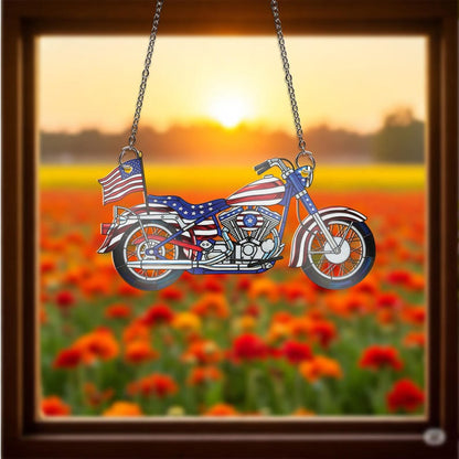 Patriotic Motorcycle Acrylic Window Hanging