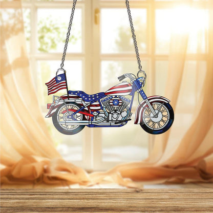 Patriotic Motorcycle Acrylic Window Hanging