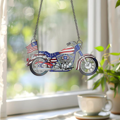 Patriotic Motorcycle Acrylic Window Hanging