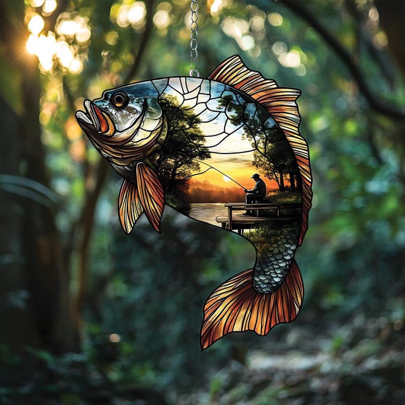 Sunset Fisherman Acrylic Window Hanging