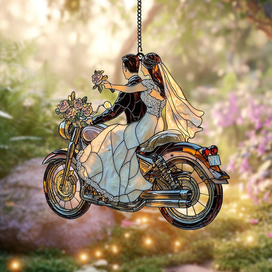 Romantic Biker Wedding Faux Stained Glass Suncatcher