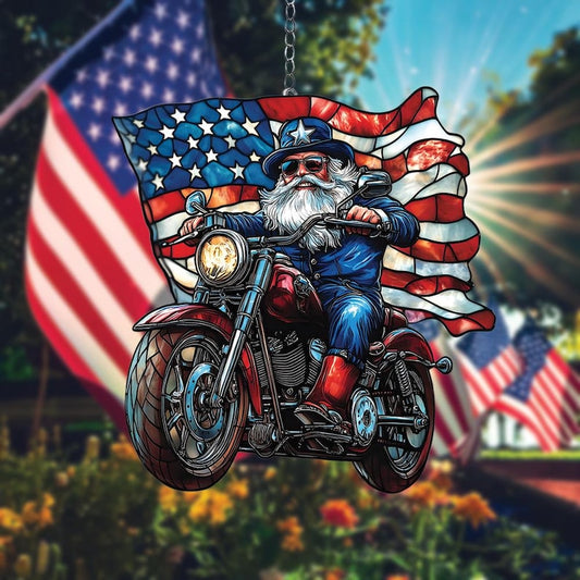 USA Biker Uncle Sam Faux Stained Glass Suncatcher