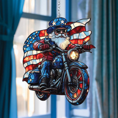 USA Biker Uncle Sam Faux Stained Glass Suncatcher