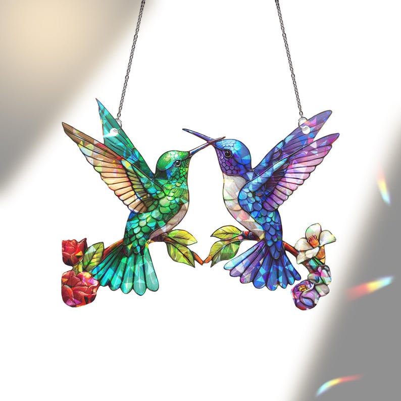 Hummingbirds Stained Glass Suncatcher