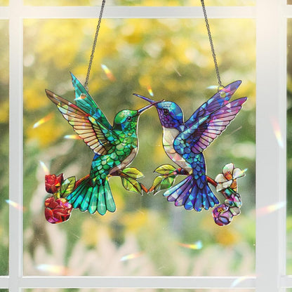 Hummingbirds Stained Glass Suncatcher