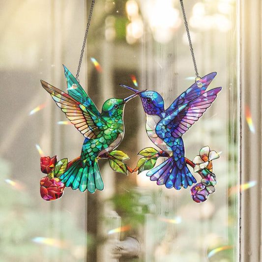 Hummingbirds Stained Glass Suncatcher
