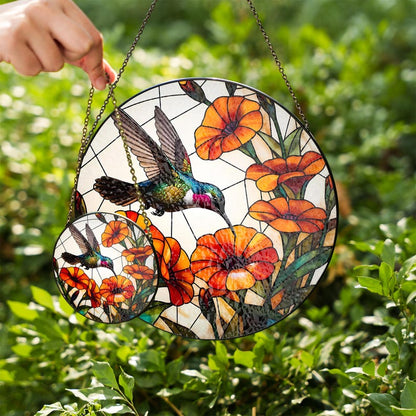 Hummingbird and Trumpet Vine Stained Glass Suncatcher