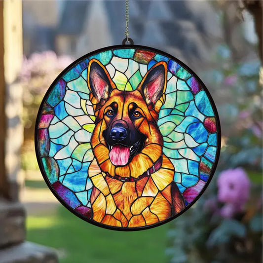 Custom Photo Dog Portrait Stained Glass Suncatcher