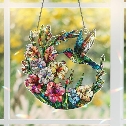 Hummingbird Gladiolus Stained Glass Suncatcher