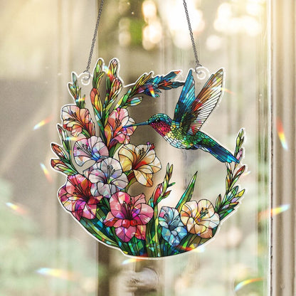 Hummingbird Gladiolus Stained Glass Suncatcher