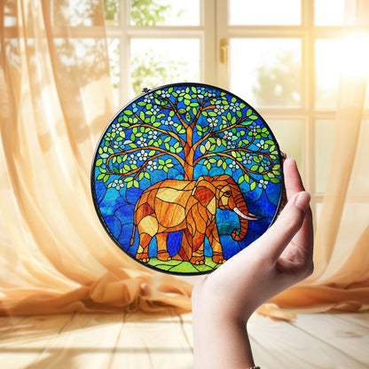 Elephant Tree of Life Stained Glass Suncatcher