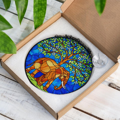 Elephant Tree of Life Stained Glass Suncatcher