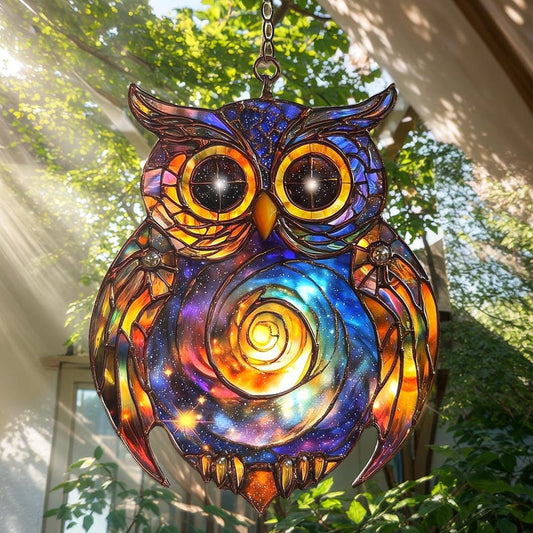Cosmic Owl Stained Glass Suncatcher