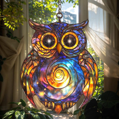Cosmic Owl Stained Glass Suncatcher