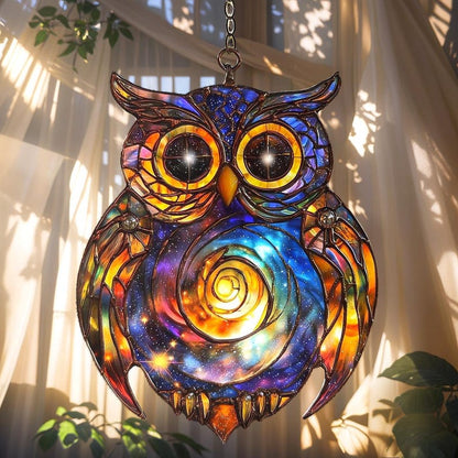 Cosmic Owl Stained Glass Suncatcher