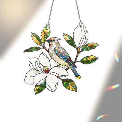Cedar Waxwing Stained Glass Suncatcher