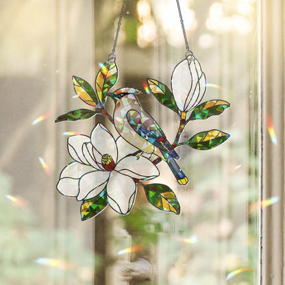 Cedar Waxwing Stained Glass Suncatcher