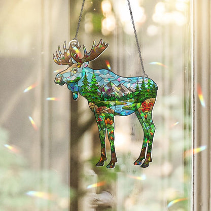 Rustic Moose Nouveau Stained Glass Suncatcher