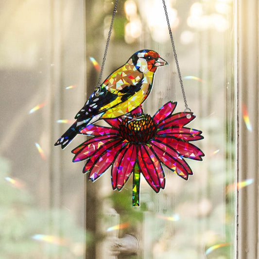 Goldfinch & Coneflower Stained Glass Suncatcher