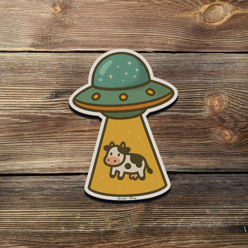 UFO Cow Abduction Sticker