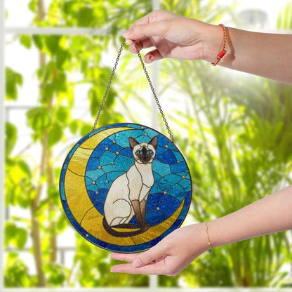 Cat On Moon Stained Glass Suncatcher