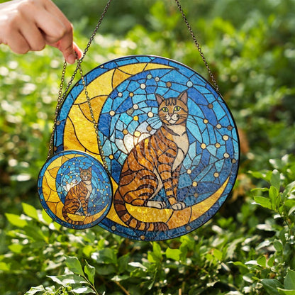 Cat On Moon Stained Glass Suncatcher