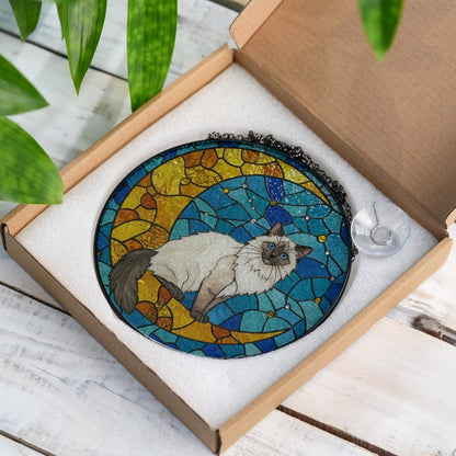 Cat On Moon Stained Glass Suncatcher